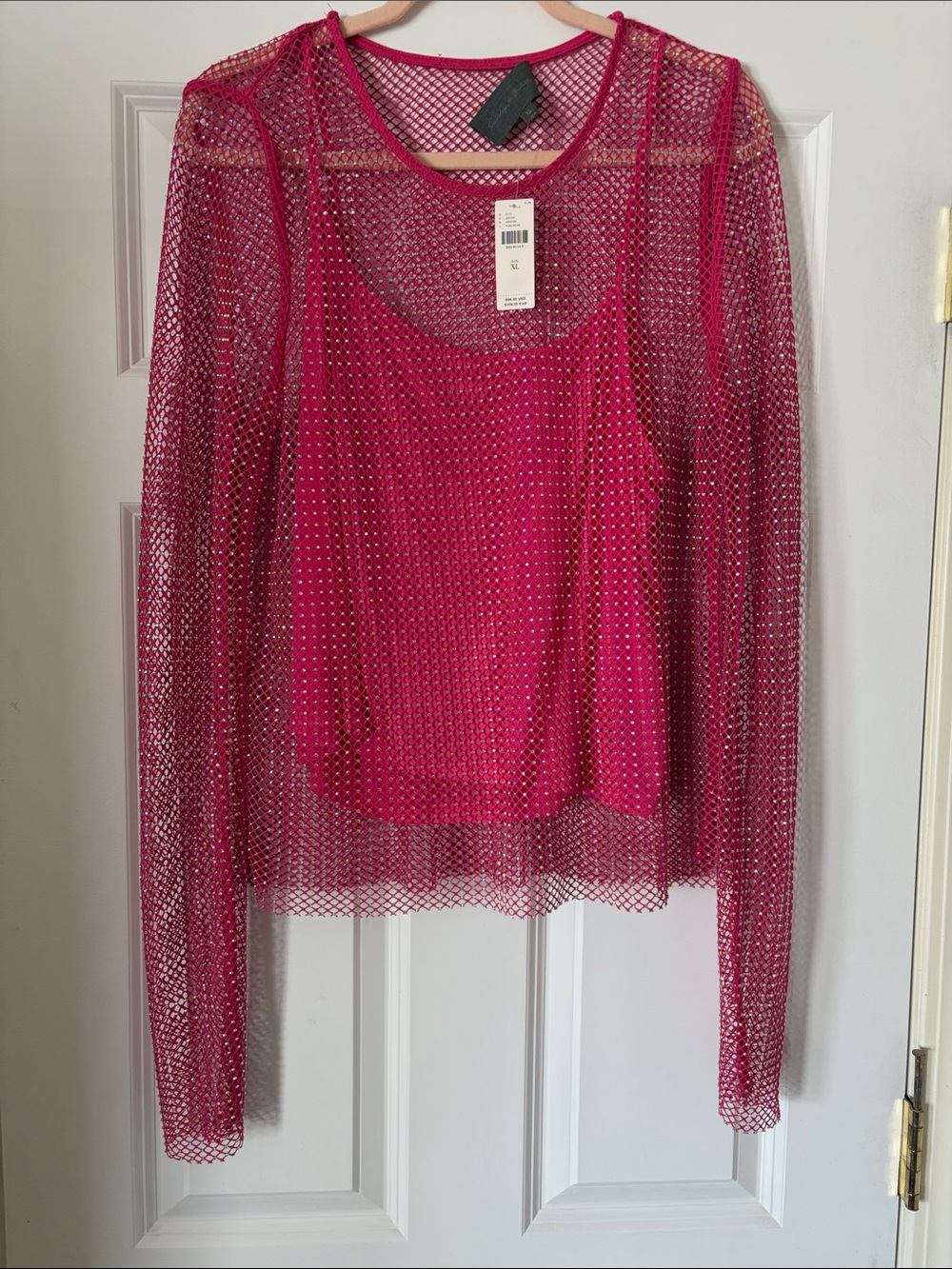 Anthropologie Fuchsia Mesh Long-Sleeve Tee with Inner Cami